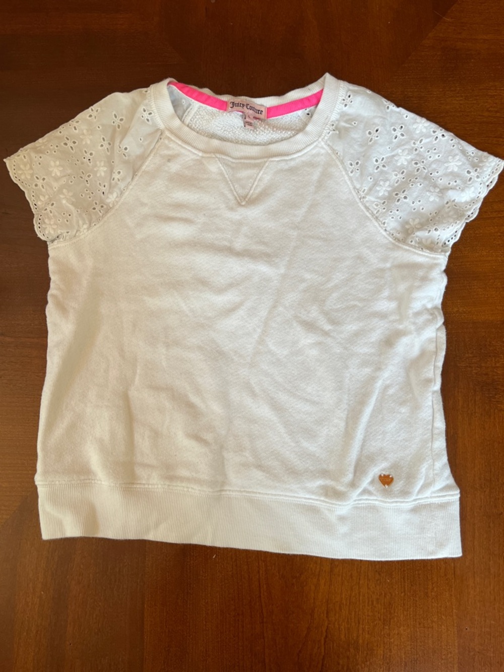 Juicy Couture White Short Sleeve Eyelet Sweatshirt